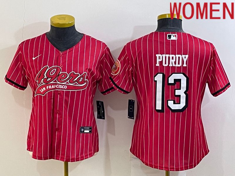 Women San Francisco 49ers #13 Purdy Red Stripe Nike Co branded NFL Jerseys2